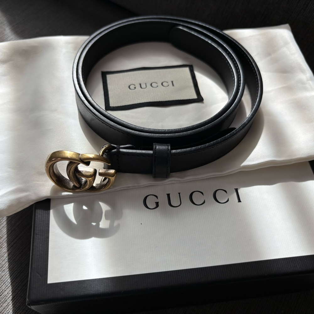 Gucci Black Leather Belt with Gold Buckle